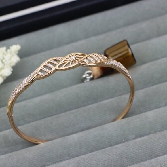 Rose Gold Twist Design CZ Bangle for Women, XPBL0529 - Picture 1 of 12